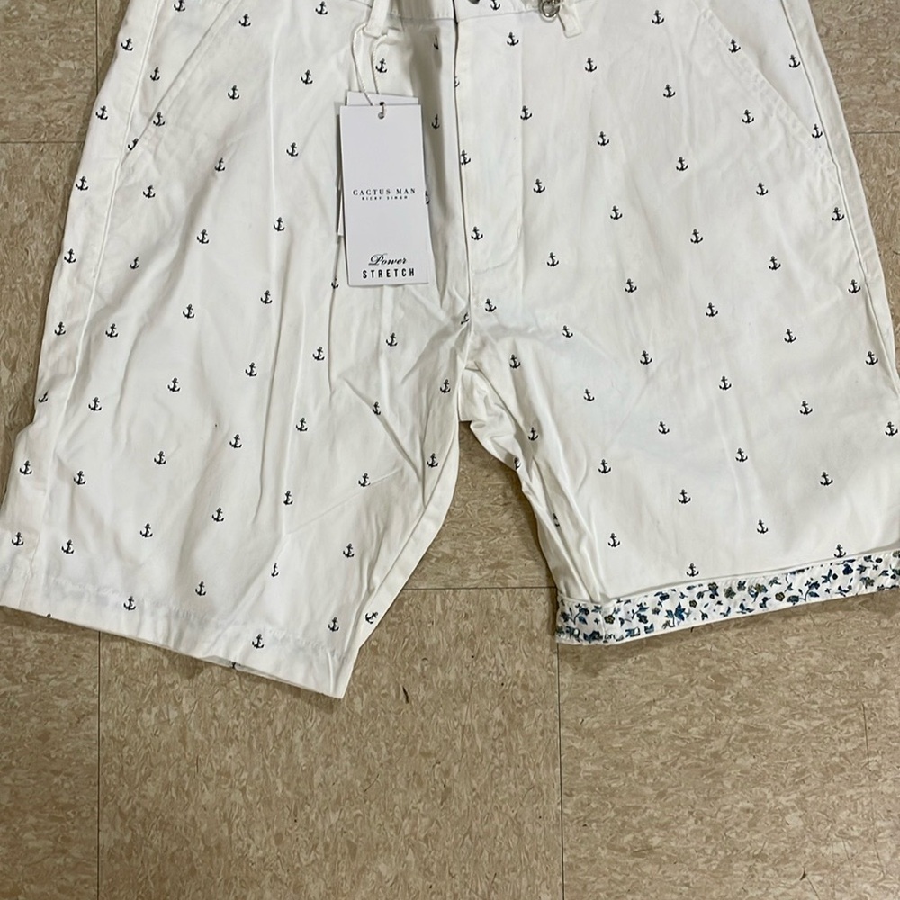 Cactus Man White Nautical Board Shorts